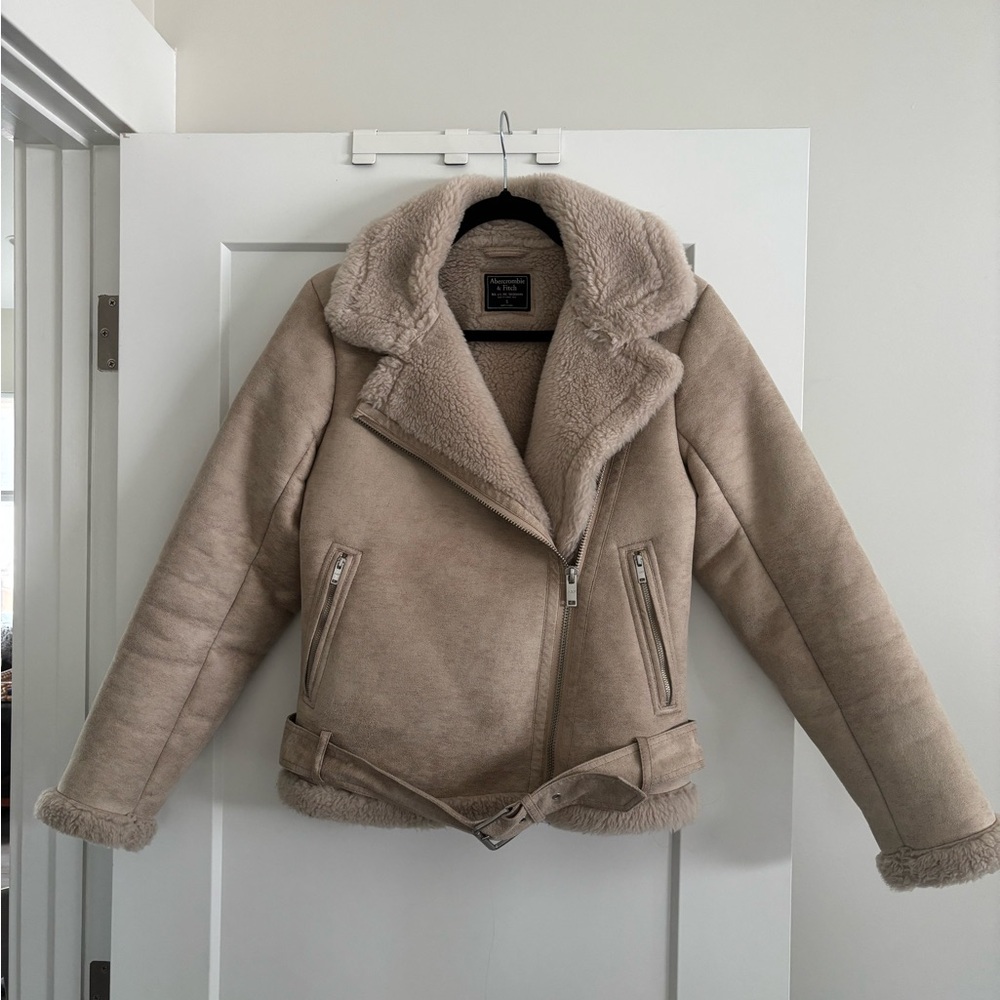 Abercrombie & Fitch Beige Faux Suede/Shearling Jacket